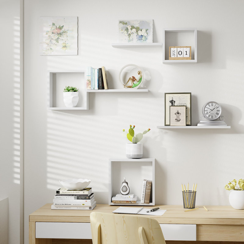 Tablettes flottantes en bois à fixation murale, White