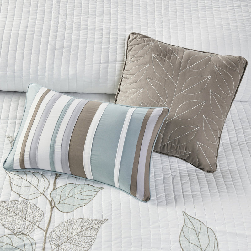 6 pièces courtepointe bleu très grand / très grand avec coussins brodés, microfibre florale, réversible, broderie classique