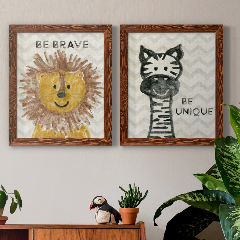 Safari Be Brave - ensemble de 2 reproductions, H 20 po x l 17 po x P 1 po, Toile avec cadre érable, Pas de tapis