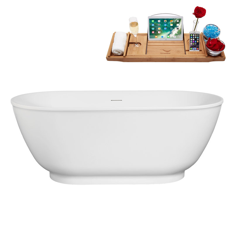Baignoire autoportante 59 "avec drain interne Streamline, Glossy White
