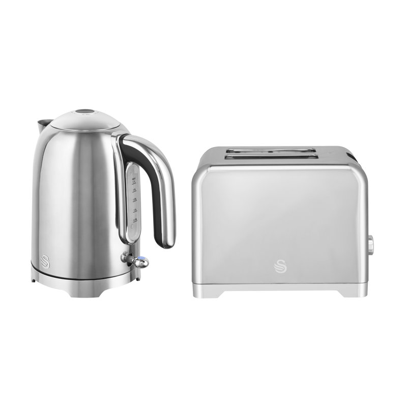 Swan Solace 1.7L Electric Tea Kettle & 2 Slice Toaster, Stainless Steel