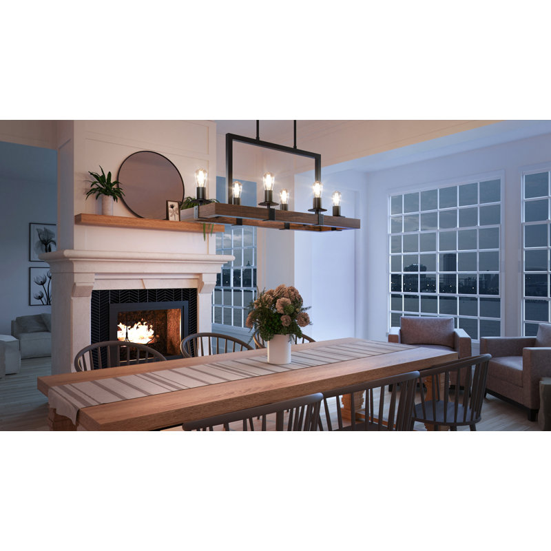 Yasamine Dimmable Square/Rectangle Chandelier, 6, 15" H x 33" W x 11" D, Matte Black/Rich Walnut