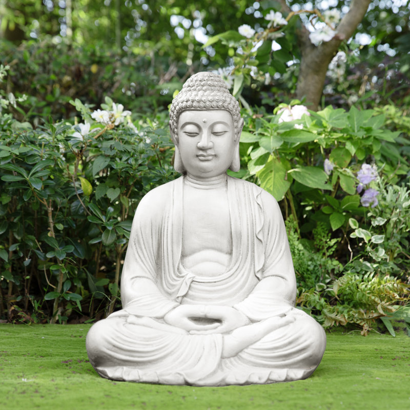 22.75"H MGO White Meditating Buddha Statue