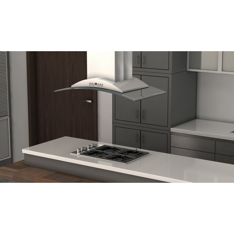 StainlessGlass 30" 400 CFM Convertible Island Range Hood in Brushed 430 Stainless Steel