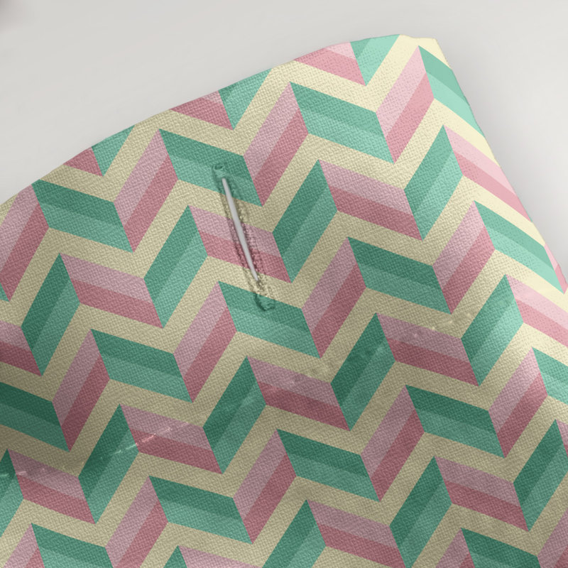 Rideau de douche simple à chevrons, Vert et rose
