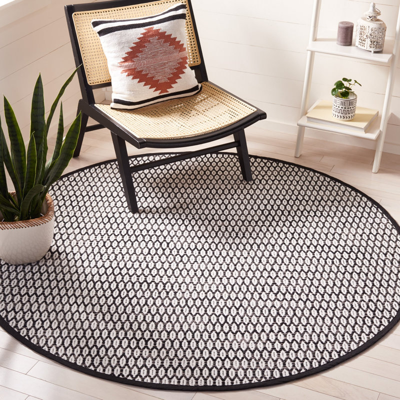 Modena Handwoven Cotton Geometric Area Rug , Round 6'