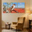 Oiseaux Kookaburra perchés sur une branche dans un paysage rouge, ensemble de 3 impressions sur toile-1974240959