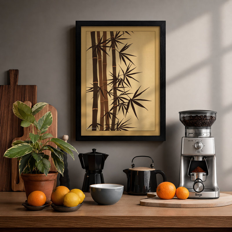 Bamboo in Ink Japandi - Framed Print, A2 - 59.4 x 42.0 cm, Black