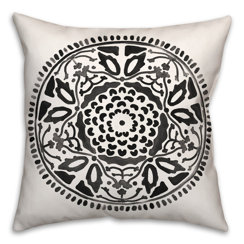 Housse et insert de coussin extérieur d'extérieur, Noir / blanc, Floral 3