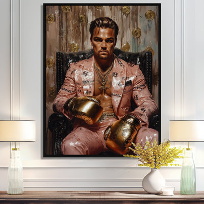 Loup de Wall Street, boxeur élégant avec gants dorés - homme, impression d'art mural