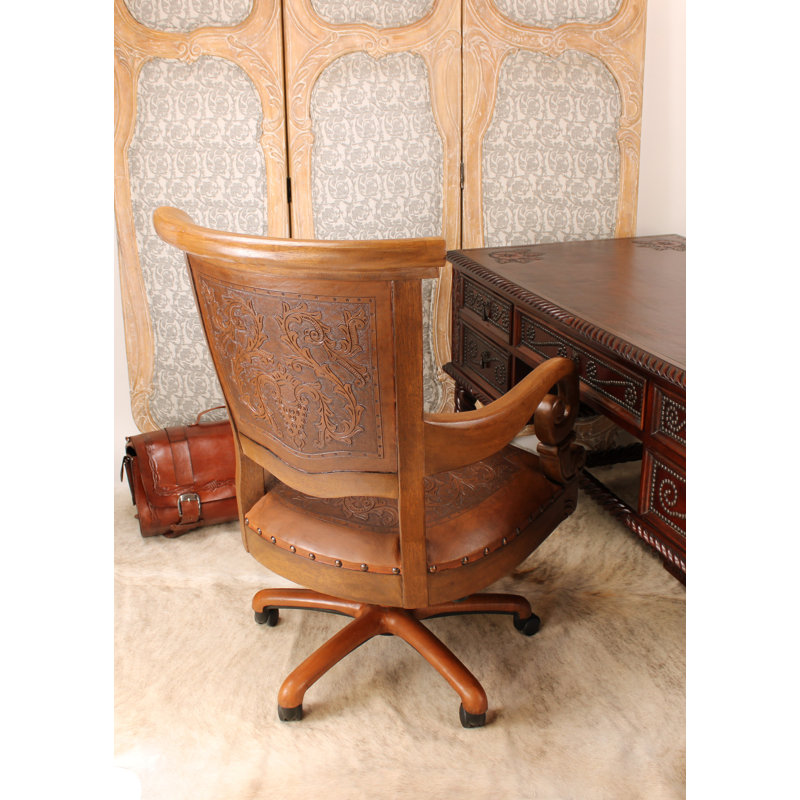 Sammy Leather Swivel Side Chair, Rustic