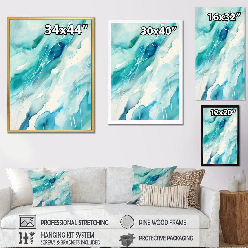 Turquoise Waves Impressions Of Infinity I - Peinture abstraite, impressions d'art mural, Cadre flottant blanc