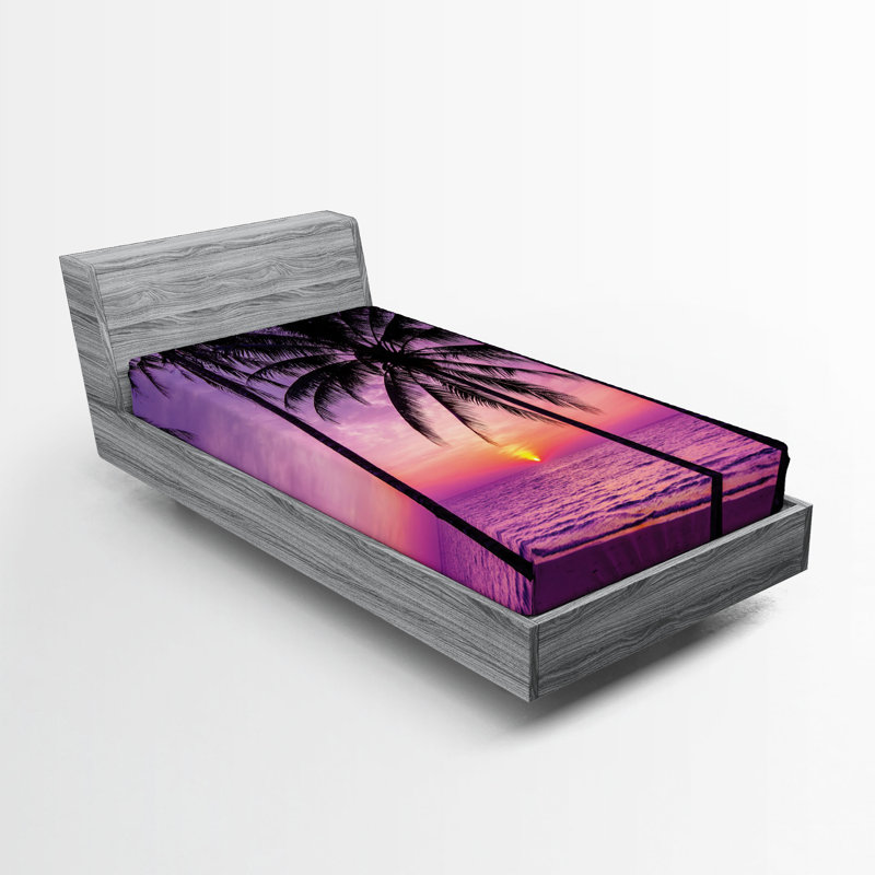 Ambesonne Tree Fitted Sheet 2-Pack Palms Silhouette Purple Purple Black, Twin Extra Long Fitted Sheet