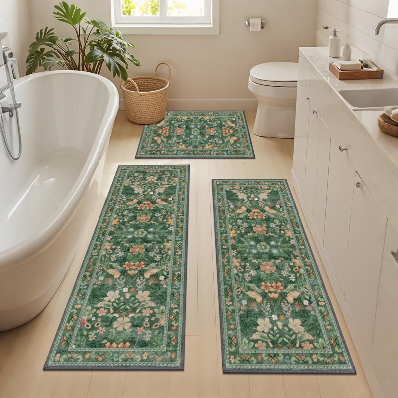 Machine Washable Non-Slip Kitchen Mat, Green