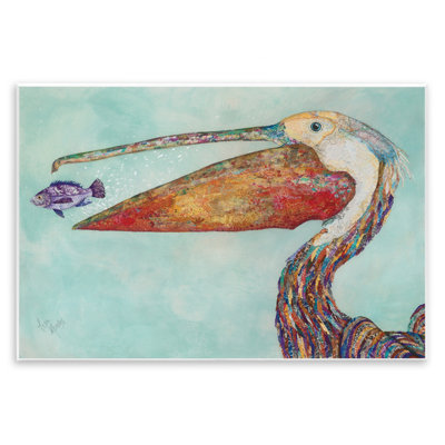 Pelican's Lost Supper Fish and Patterned Feathers by Lisa Morales - Graphic Art Print