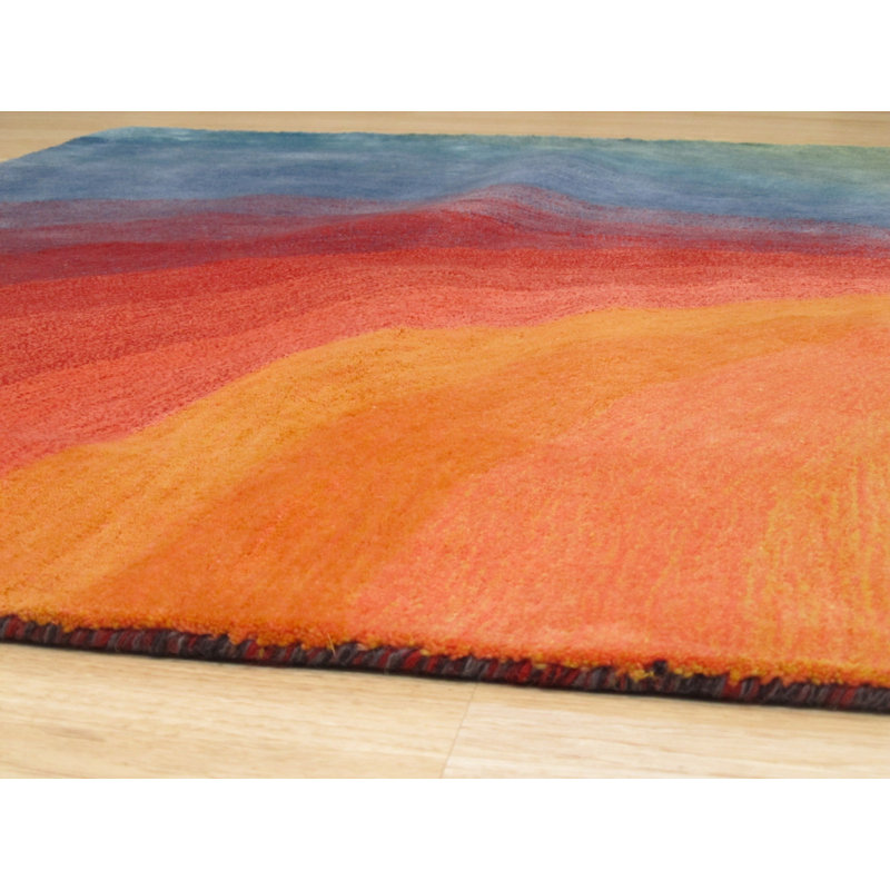 Hand Tufted Wool Area Rug, Round 7'9", Orange/Blue