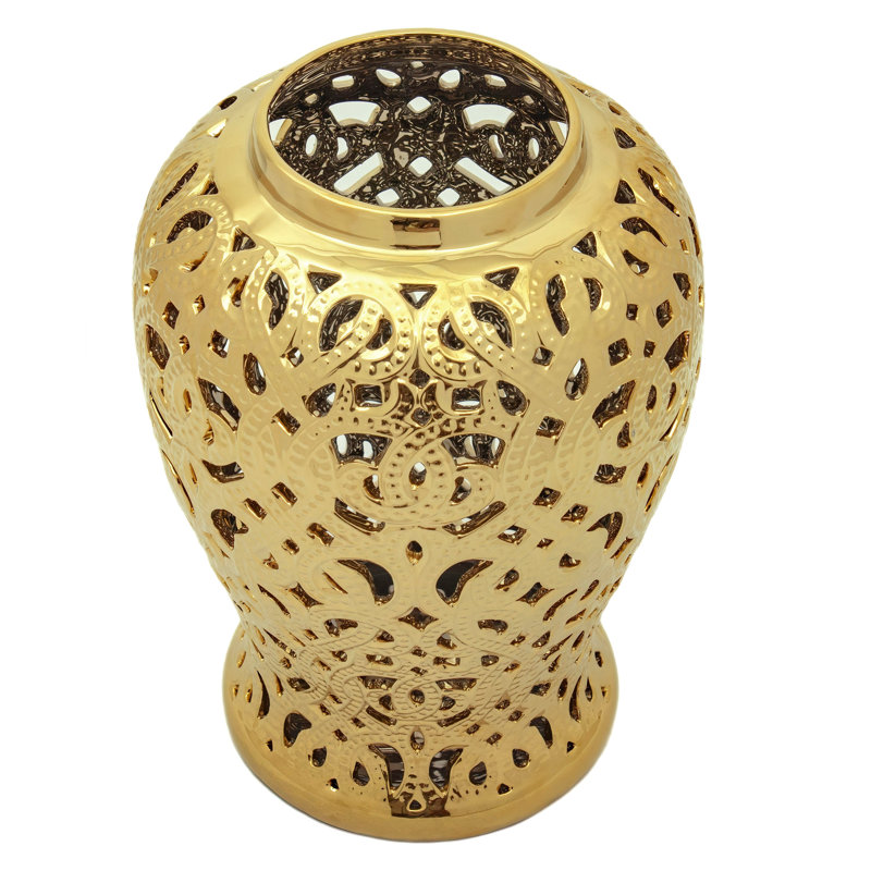 24" Spiral Lattice Temple Jar - Gold, Gold
