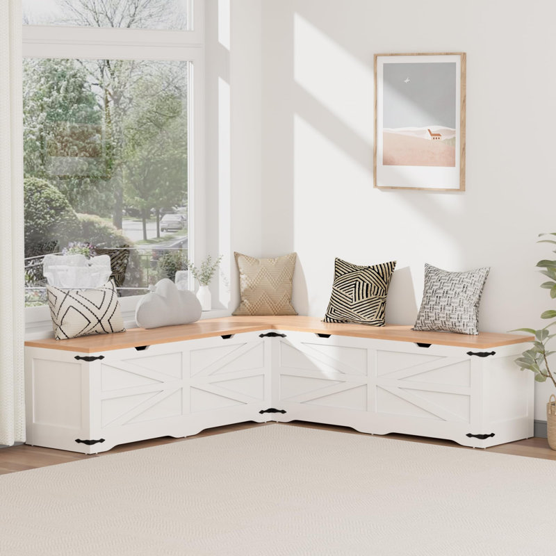 L-Shaped Corner Storage Bench with Cushioned Seating, Kitchen Breakfast Nook Bench, Space-Saving Entryway Corner Bench