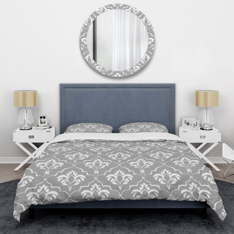 Ensemble de housse de couette transitionnelle gris et blanc quadrilobe Glam I
