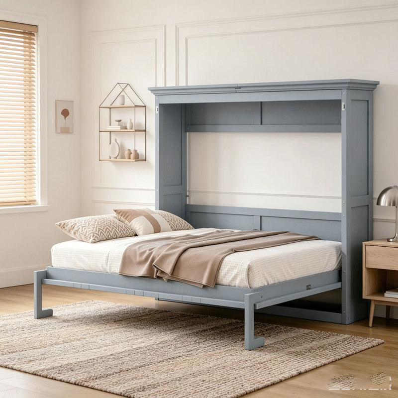 Lit escamotable double, peut être plié dans une armoire, Gris, Double