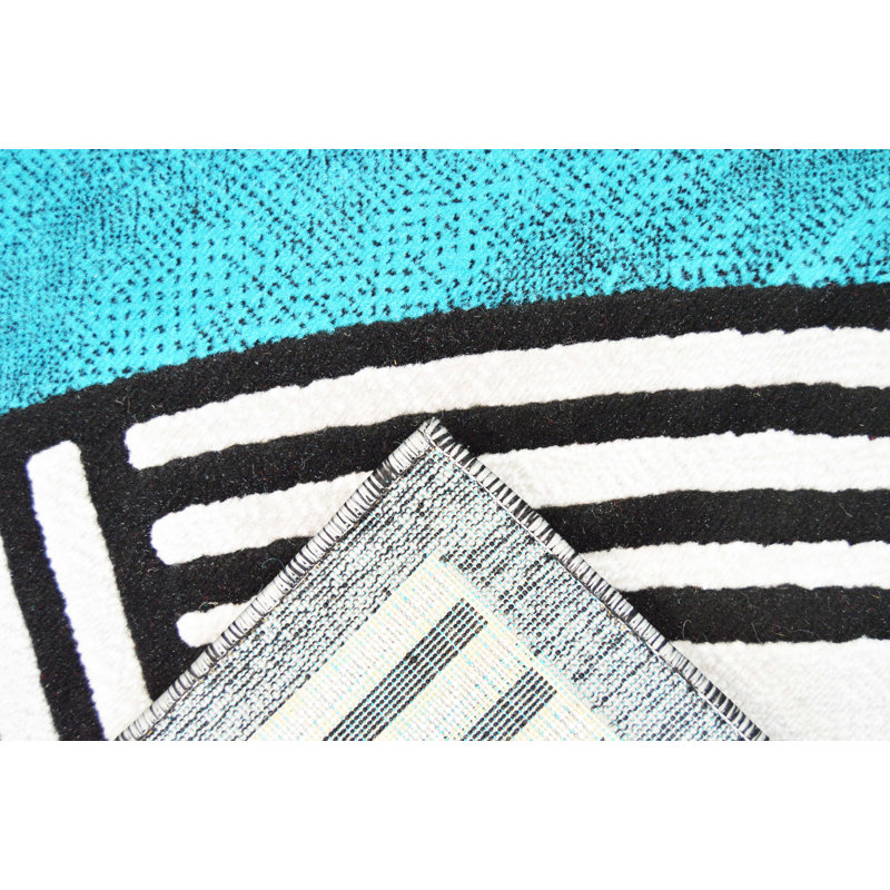 Tapis abstrait turquoise/gris zone Annafran, Rectangle 8 pi x 10 pi 5 po
