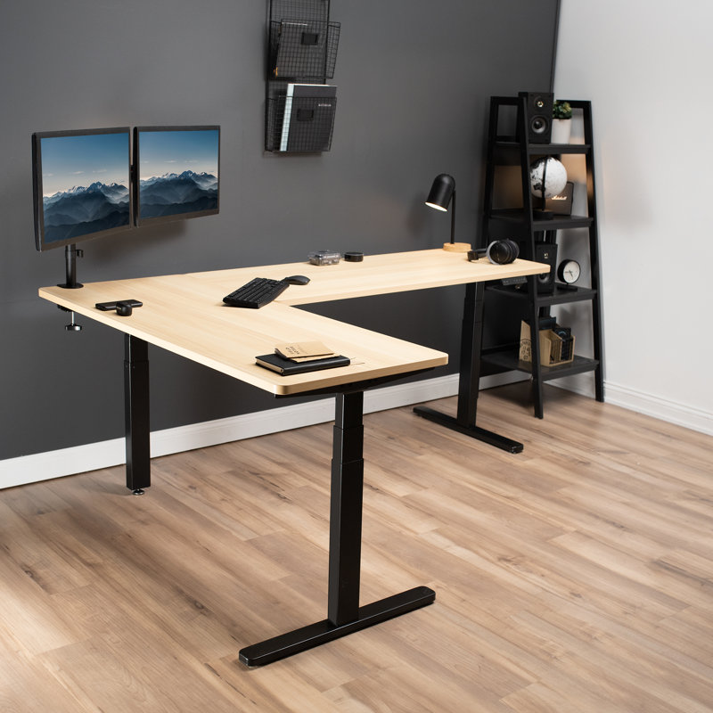 Bureau en coin électrique 83 "x 60", Bois clair / noir