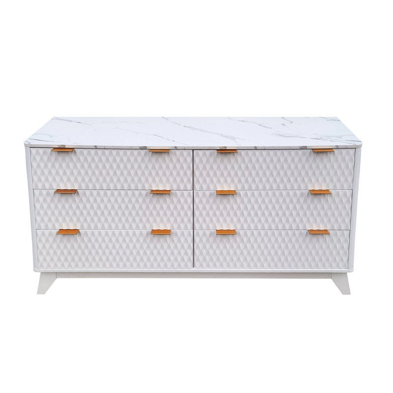 Commode cannelée 6 tiroirs Modern White, Blanc