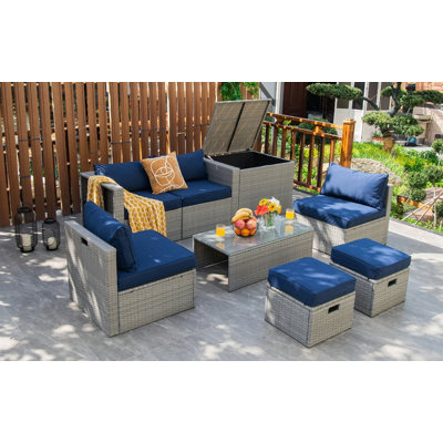 Ensemble de conversation avec canapé et coussins 8 pièces Aleshka