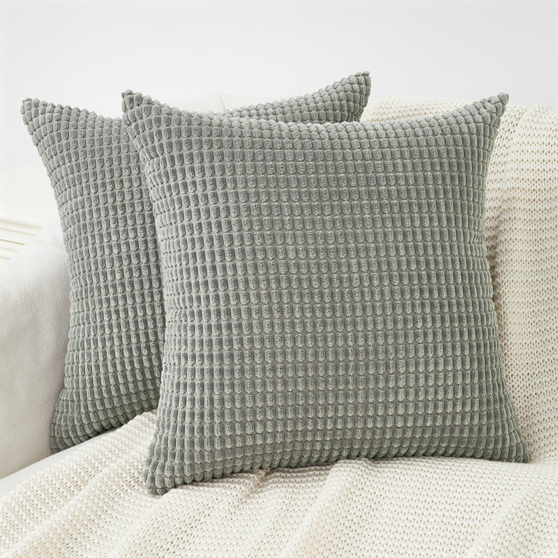 Corduroy Square Pillow Cover, 18"H x 18"W, Light Gray