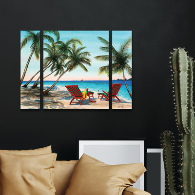 Ensemble de 3 panneaux - Patrick Sullivan «Tropical Holiday», art mural sur toile pour le salon, la chambre ou le bureau 
