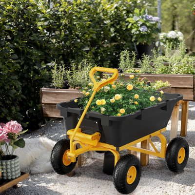 Yellow & Black Steel Frame Plastic Dump Bed Yard Wagon