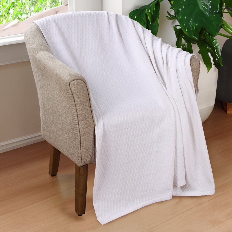 Jeté toutes saisons 100% coton Diamond Weave, Lit simple, Blanc