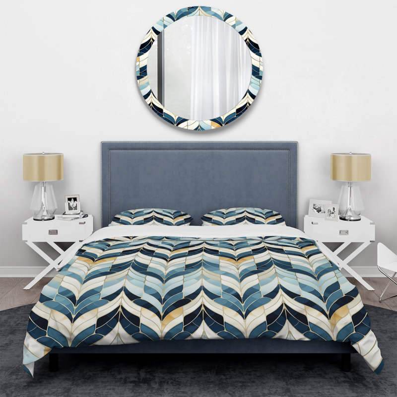 Literie à carreaux bleu et blanc Chevron Dreams II, Housse de couette pour très grand lit et 2 très