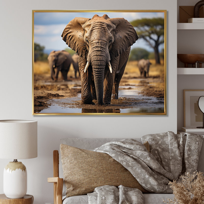 «Elephant Majestic Guardian», reproduction sur toile, H 24 po x l 32 po x P 1 po, Cadre flottant doré