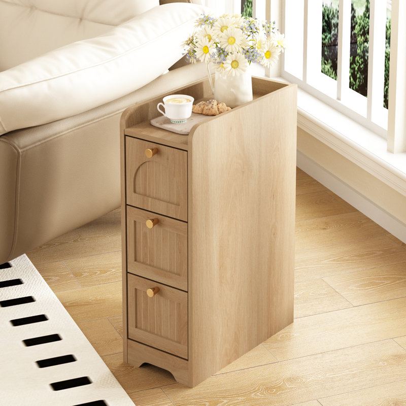 Ensemble de 2 tables de bout avec 3 tiroirs, H 23,6 po x l 7,9 po x P 15,8 po, Naturel