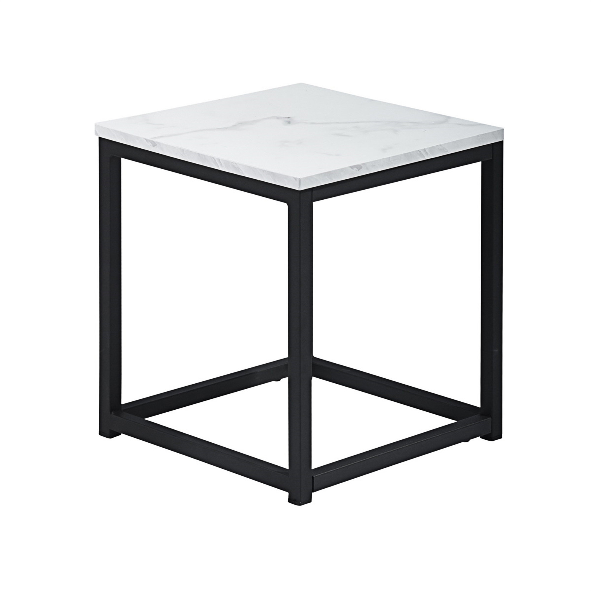 Wrought Studio™ White Marble Print End Table/Side Table/Night Stand, Upgrade Version with Metal ...