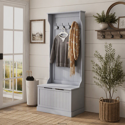 Arbre d'entrée 28 po 3-en-1 avec banc de rangement, portemanteau et rangement pour chaussures, gris