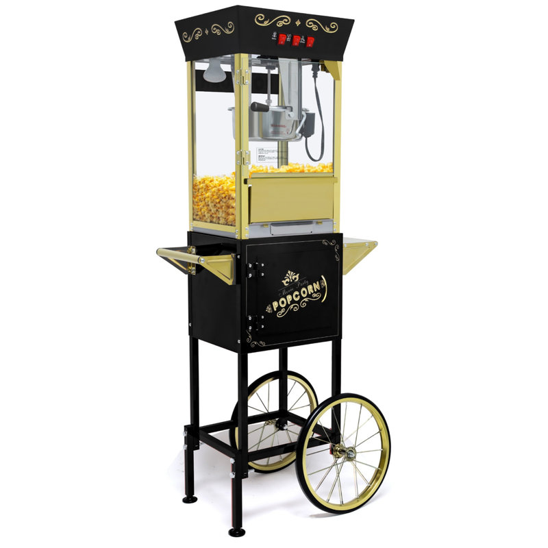 Machine à maïs soufflé Nyddle 12 oz avec chariot, pop-corn de cinéma rétro avec bouilloire en acier inoxydable, verre trempé et tablette 8 po