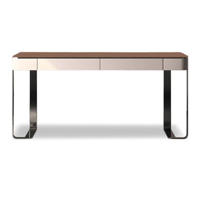 Modern Executive Desk with Two Drawers and Stainless Steel Legs