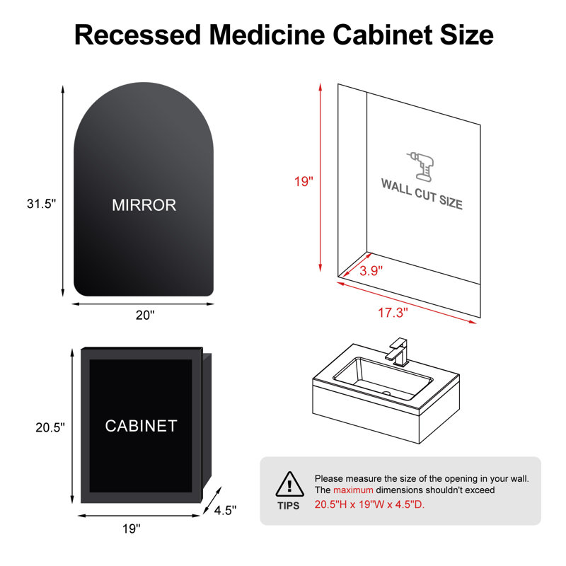 Arched Medicine Cabinet With Light,recessed Lighted Led Medicine Cabinet Mirror With Storage For Bathroom, Matte Black