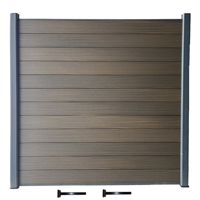 Panneau de clôture d'intimité composite gris château à grain de bois 1,83 m x 1,83 m, supports de montage en surface carrés inférieurs