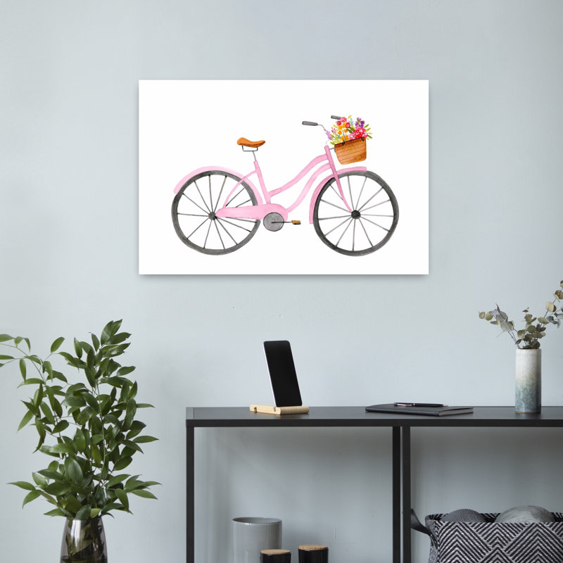 Vélo - Art mural rétro classique rose paisible, 16" H x 24" W