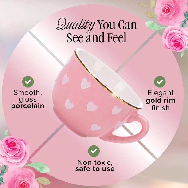 Ensemble de théière en porcelaine rose pour enfant avec étui de transport, princesse Pretend Tea Party, cadeau de jeu pour filles