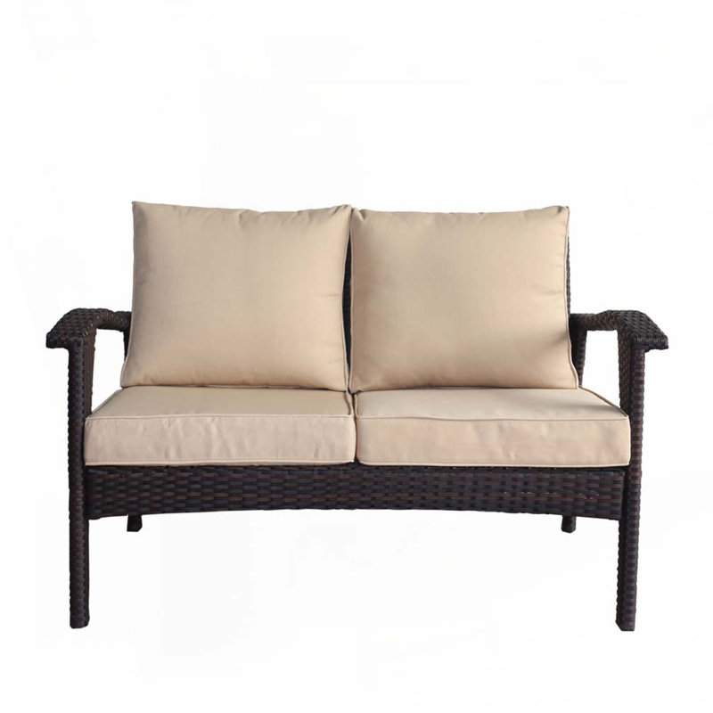 Kendra 48.75'' Wide Straight Wicker Loveseat with Cushions, Brown/Tan