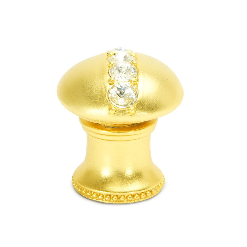 Poignée ronde en cachemire avec pied évasé avec centre de 5 rivioles en cristal Swarovski transparent , Doré