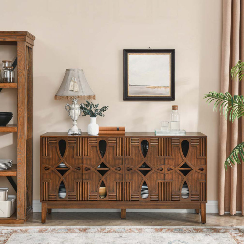 Armoire de rangement en bois avec 4 portes et tablettes réglables, Noyer