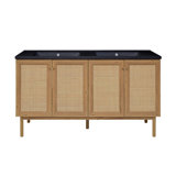 Classe 60" Freestanding Bathroom Vanity in Golden Oak with Black Double Basin Sink Top