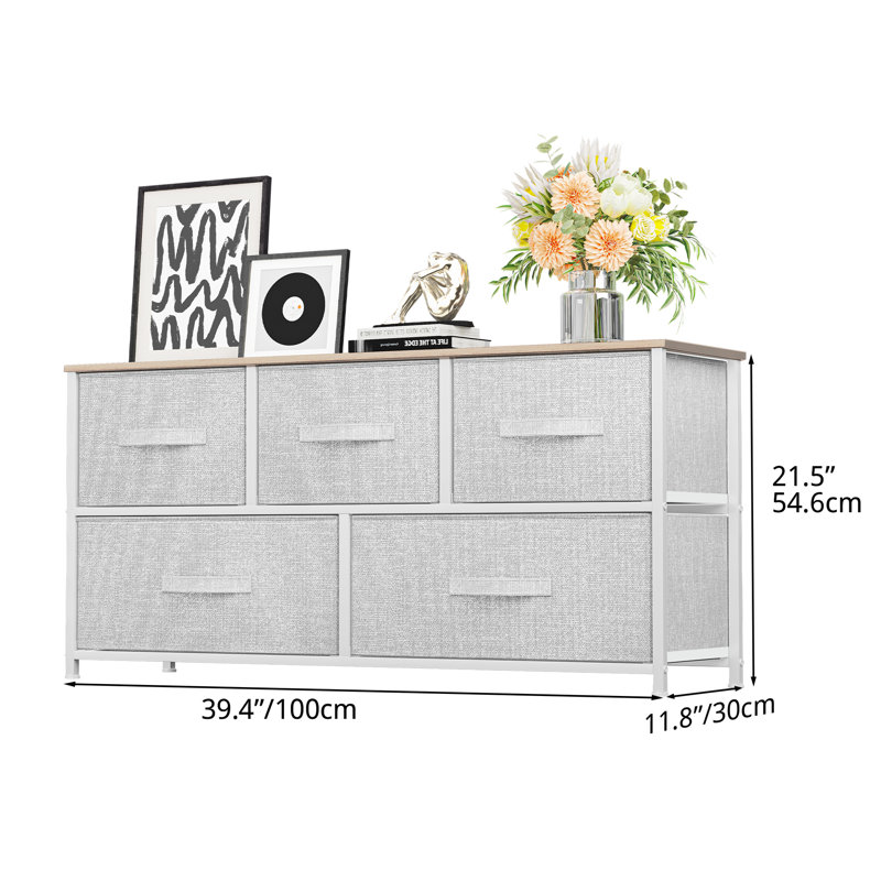 5 Drawer 100Cm W chest of drawers, Light Grey