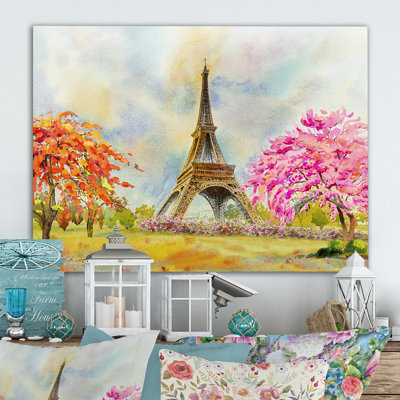 «Paris Eiffel Tower In Beau Fitul Summer», reproduction sur toile flottante