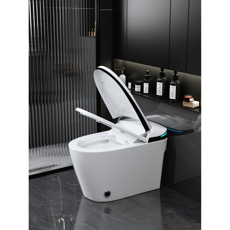 Intelligent Toilet With Bidet - Auto Open/Close Seat, Led Display, Night , Self-Cleaning White Foot Sensor, Warm Water, Rear Washing, Porcelain, Heated Seat